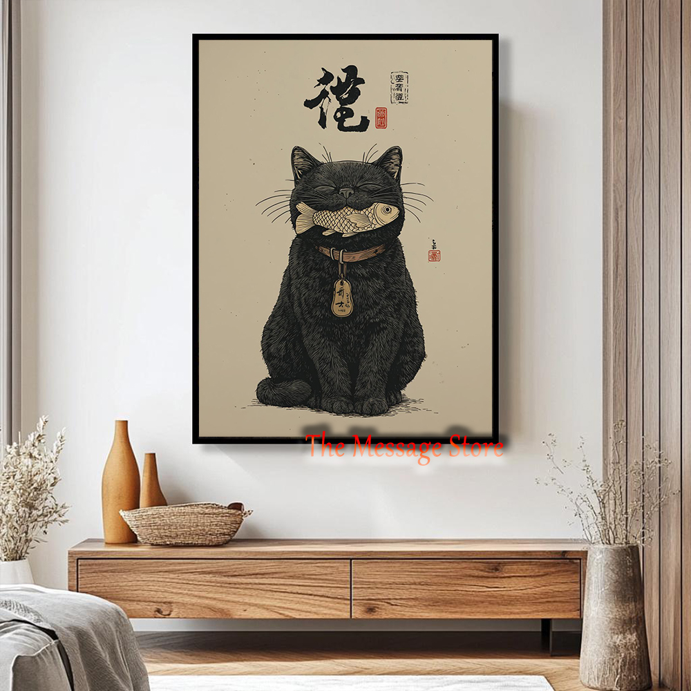 Black Lucky Cat Ukiyo-e Japane - Japanese Traditional Lifestyle review and price
