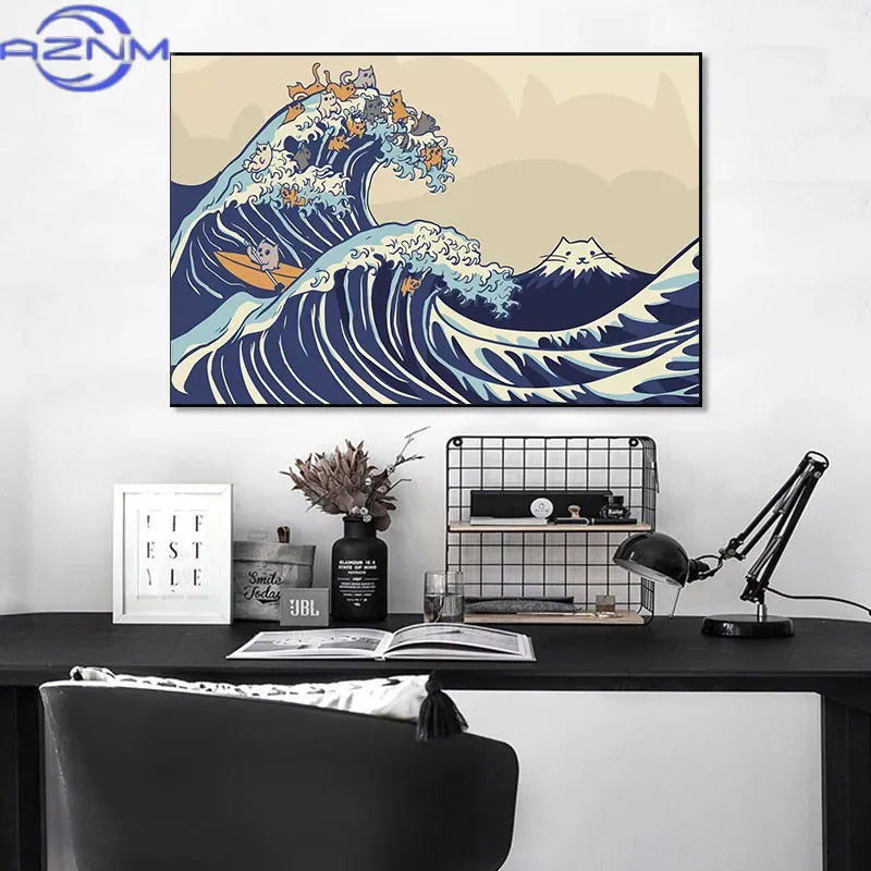AZNM Canvas Painting Big Wavy  - Japanese Traditional Lifestyle review and price